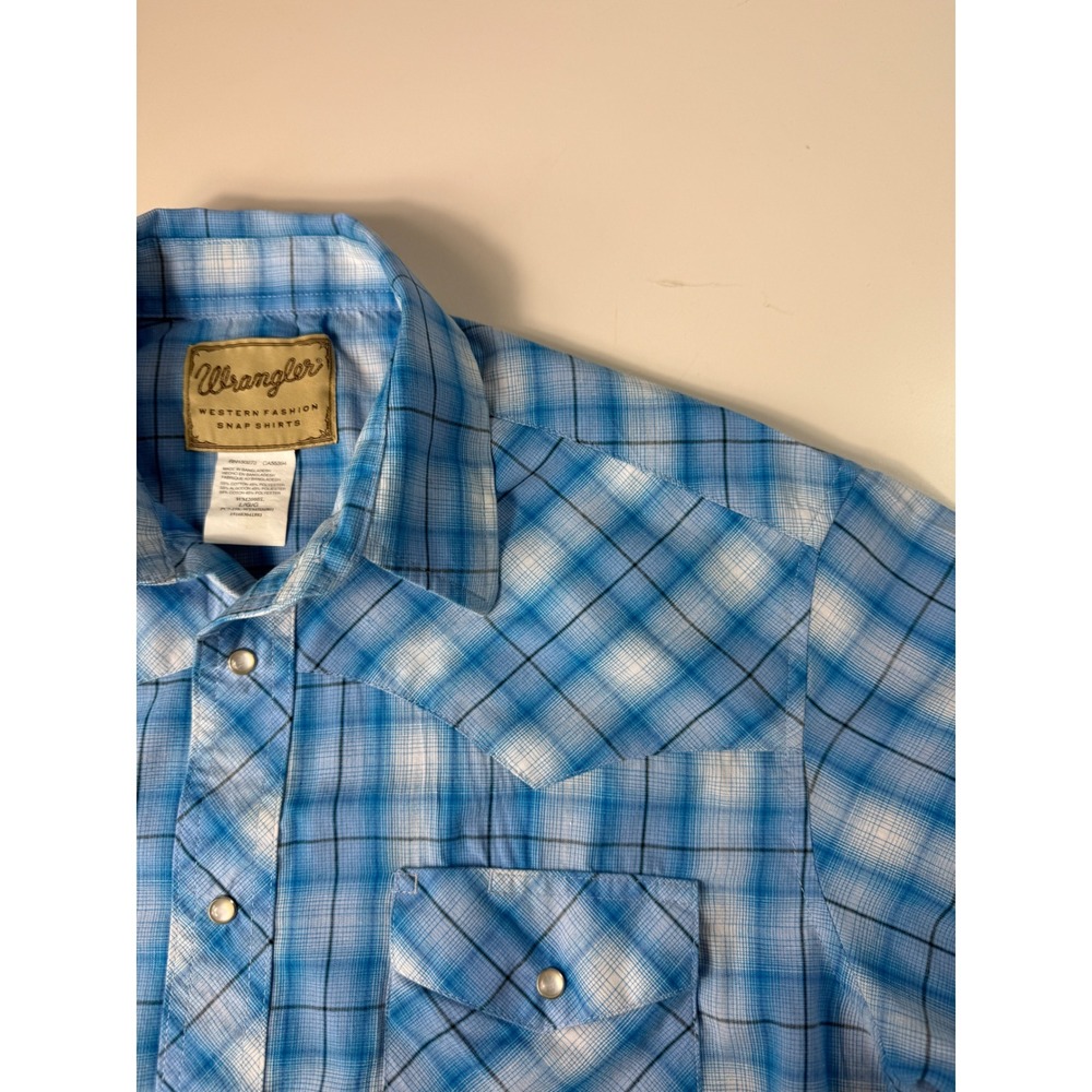 Vintage Wrangler Western Pearl Snap Shirt Men L Blue‎ Plaid Cowboy Rodeo Casual - Picture 4 of 11